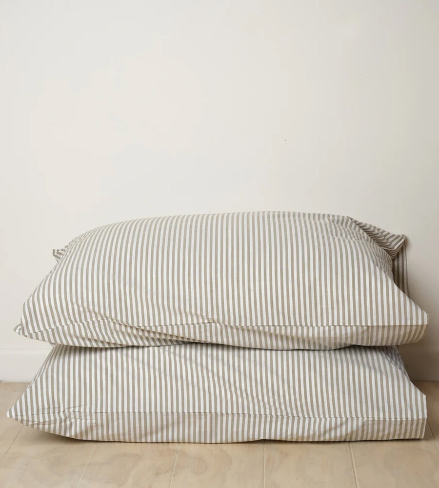 Home Lab I 100% Stonewashed Pillowcase Pair I Olive Stripe