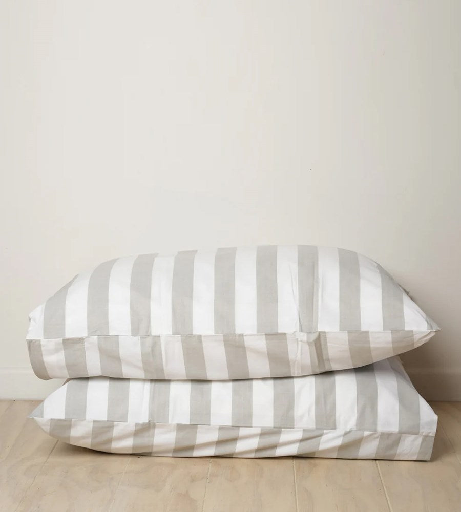 Home Lab I 100% Stonewashed Pillowcase Pair I Sage Stripe