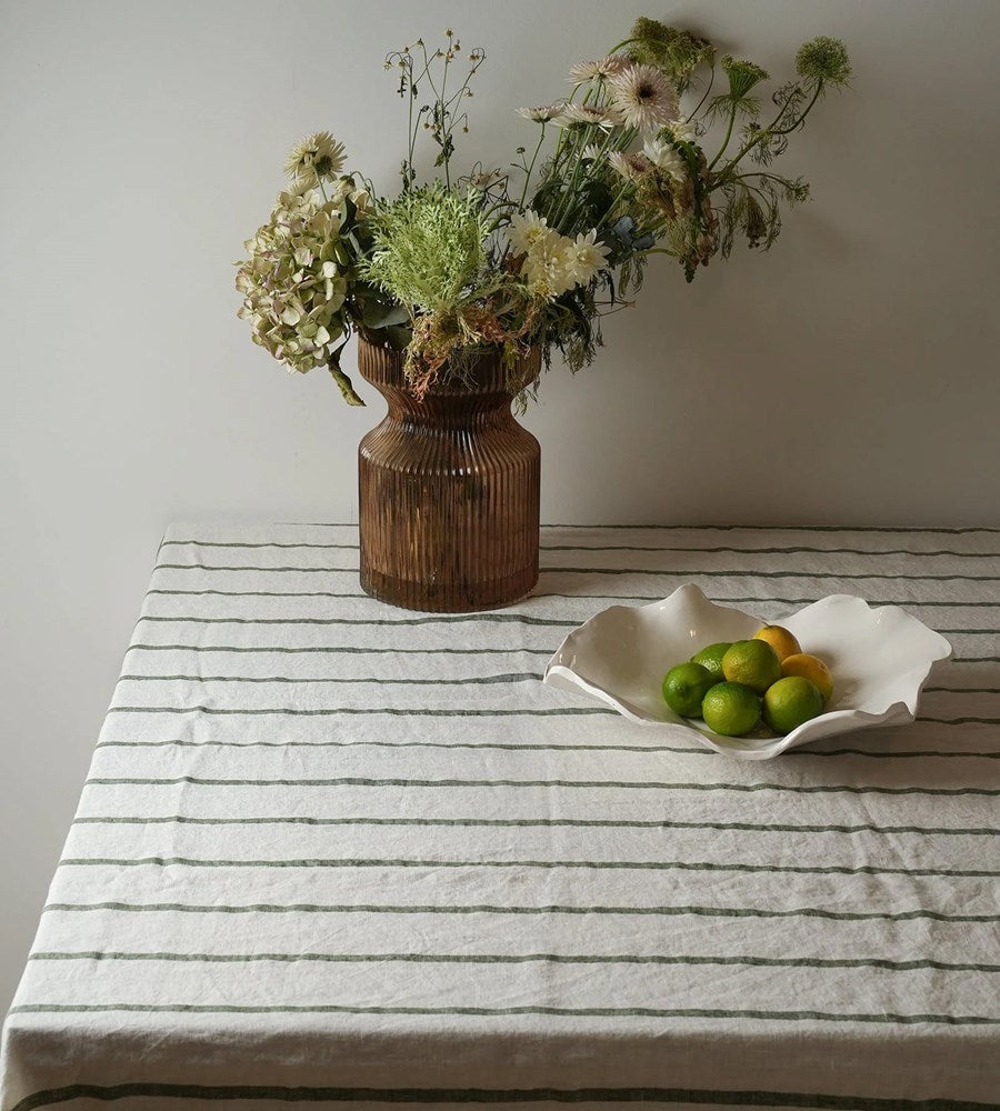 Home Lab | 100% French Flax Linen Tablecloth | Lichen Stripe