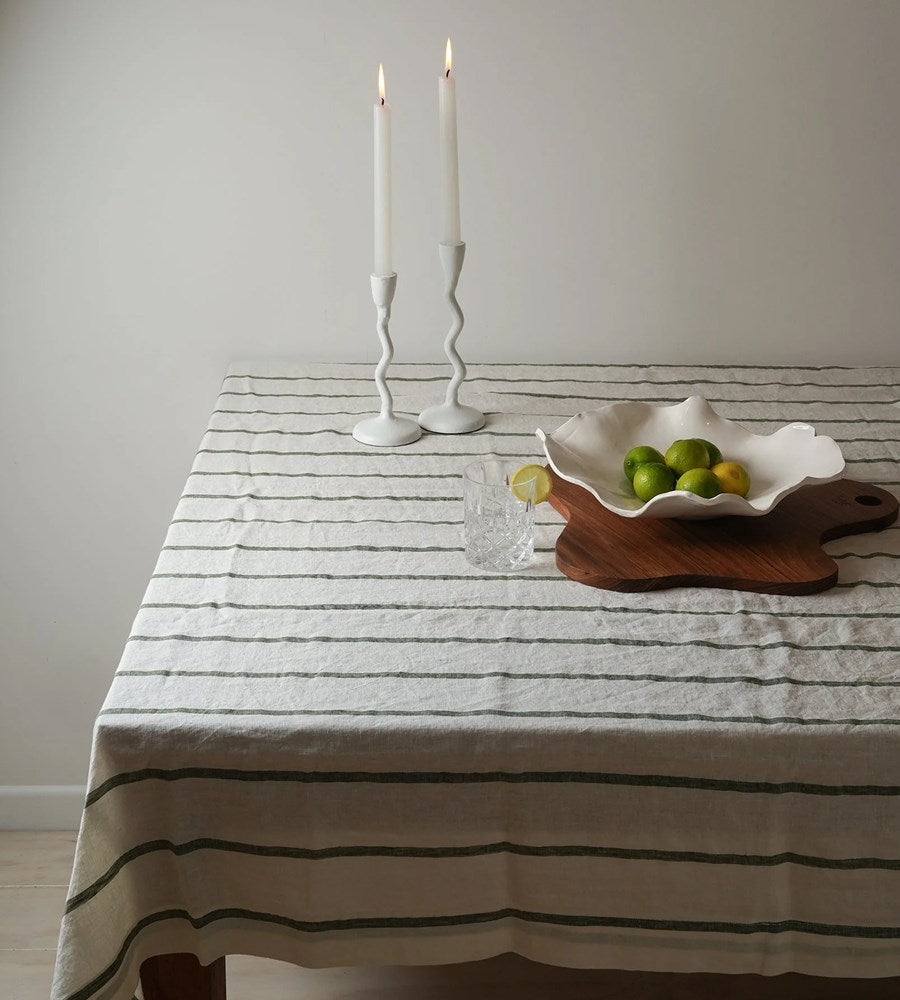 Home Lab | 100% French Flax Linen Tablecloth | Lichen Stripe