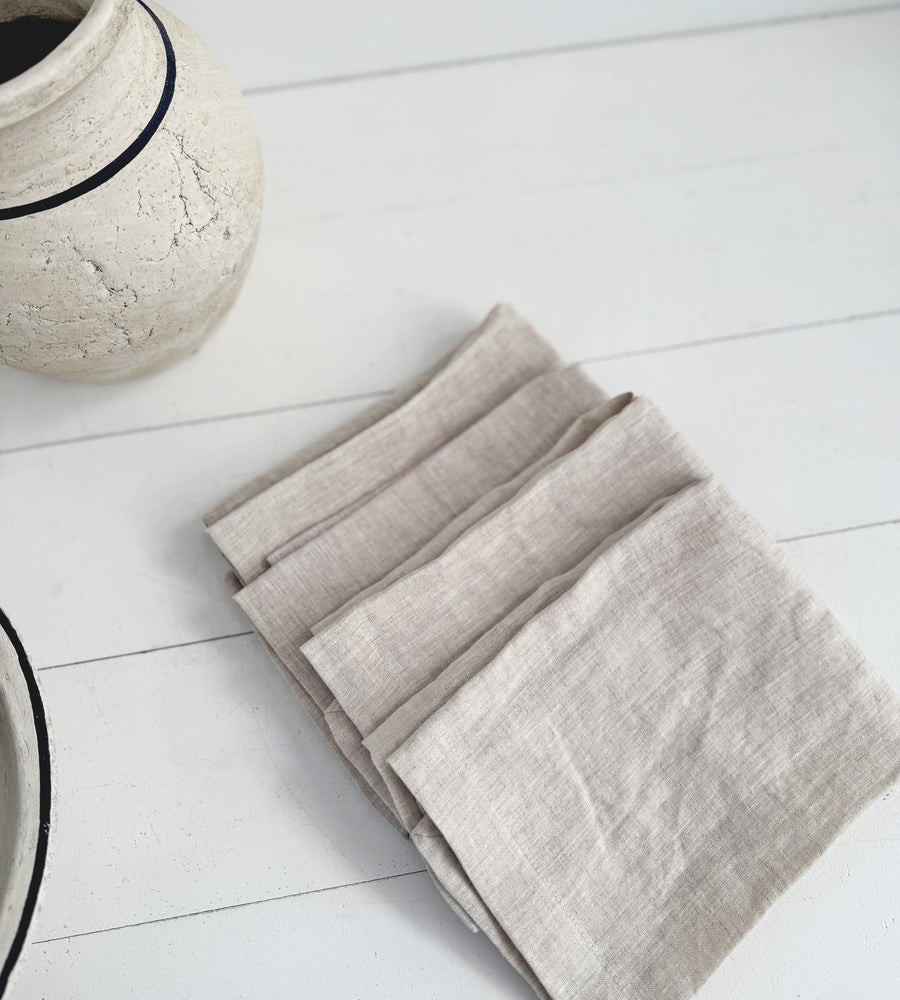 Home Lab | 100% French Flax Linen Napkin | Set of 4 | Natural Oat