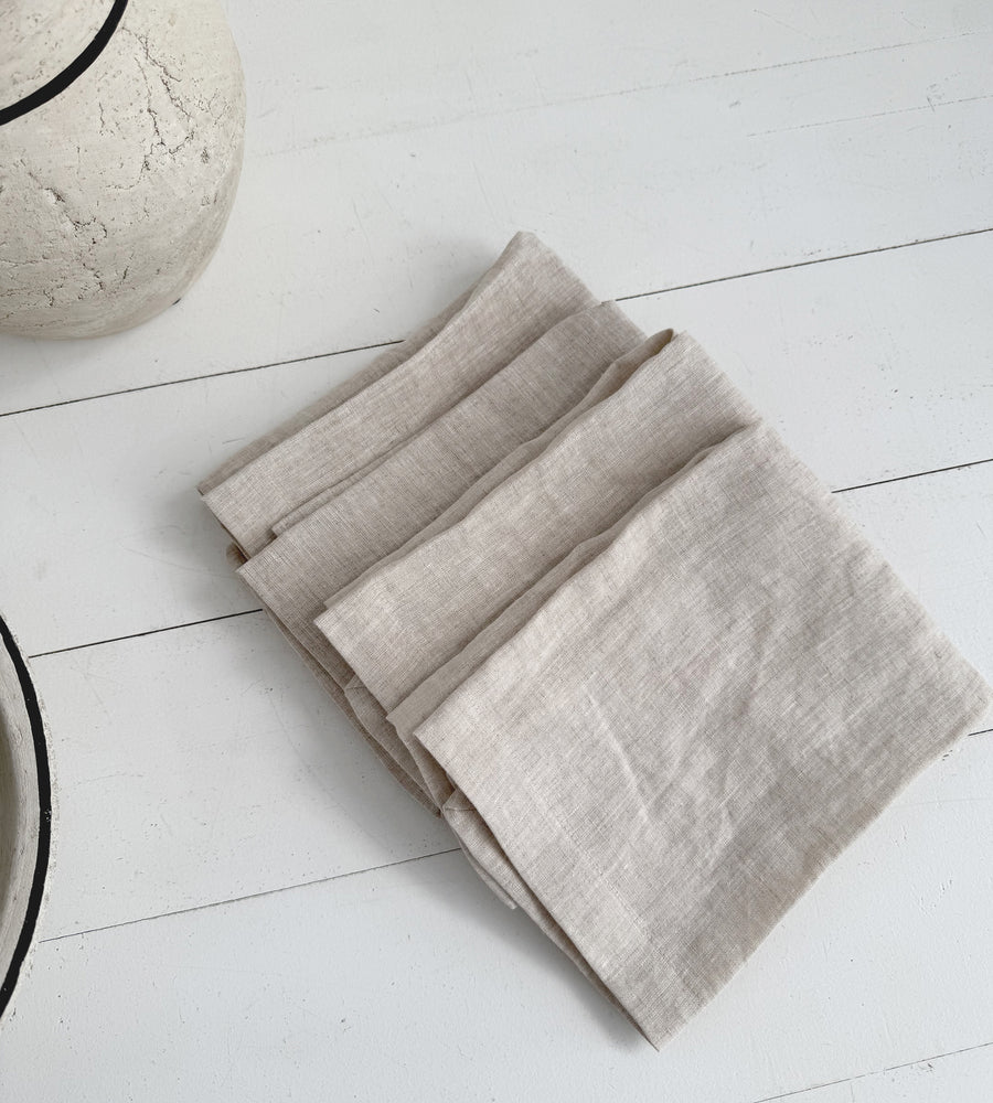 Home Lab | 100% French Flax Linen Napkin | Set of 4 | Natural Oat