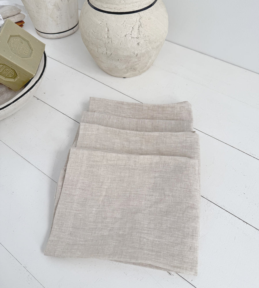 Home Lab | 100% French Flax Linen Napkin | Set of 4 | Natural Oat