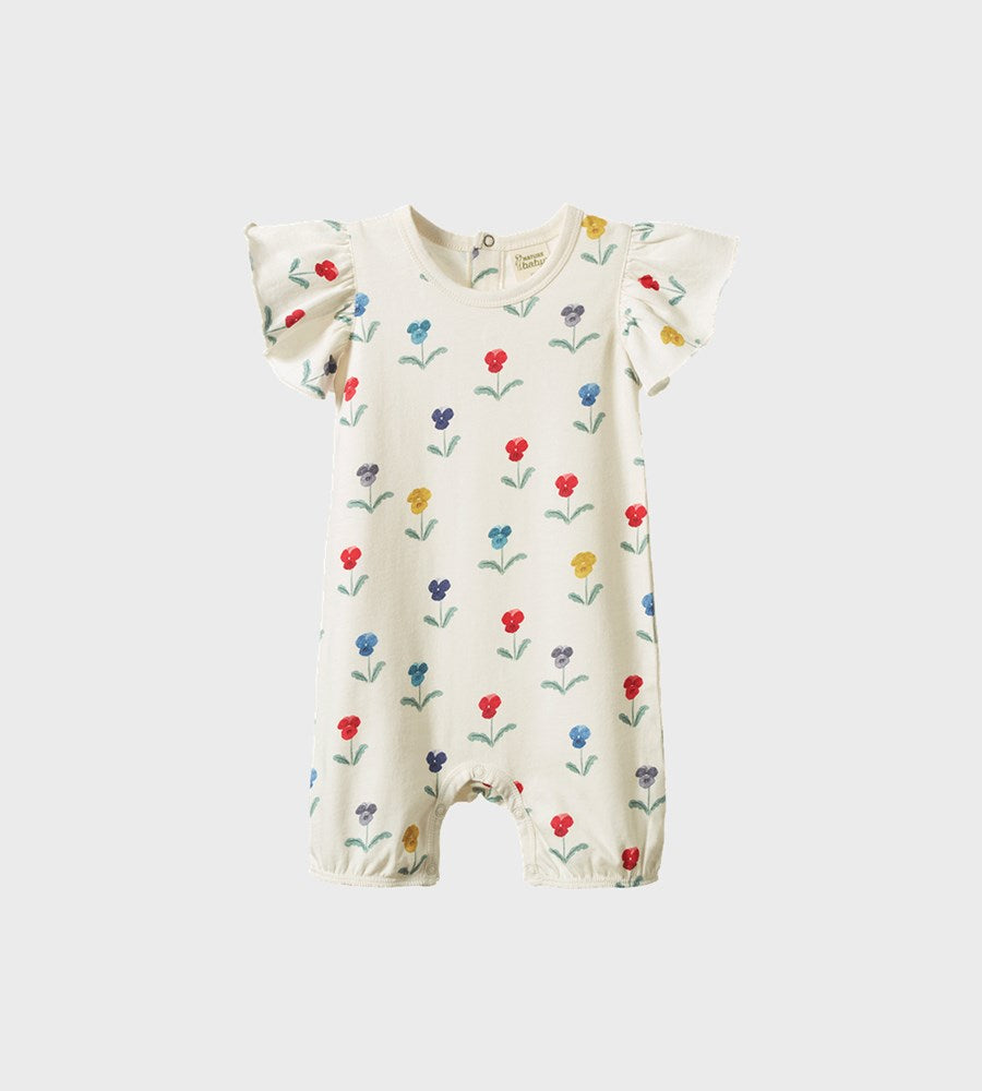 Baby romper with floral pattern on a white background