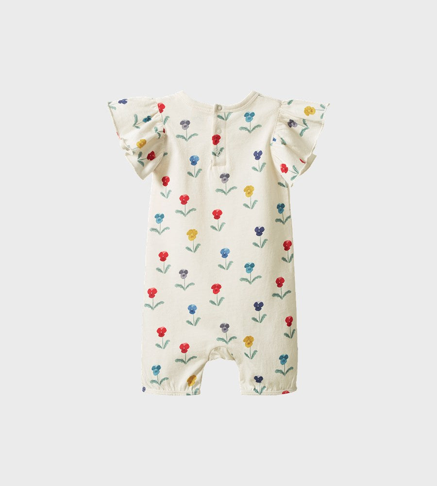 Baby romper with floral pattern on a white background
