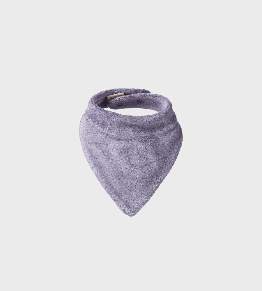 Purple bandana bib on a light gray background