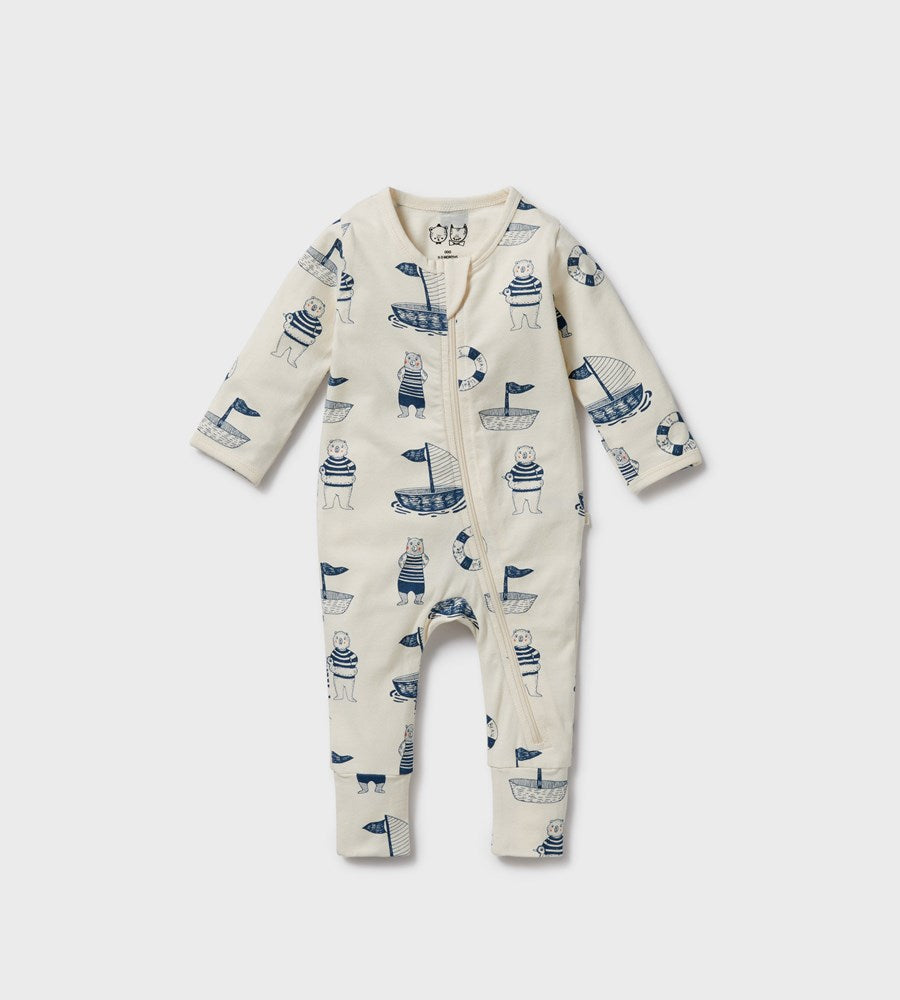 Wilson & Frenchy | Organic Zipsuit with Feet | Nautical Bear