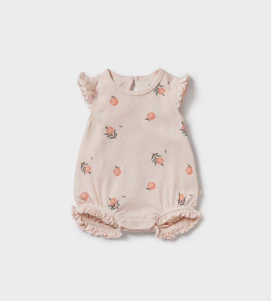 Wilson & Frenchy | Organic Pointelle Ruffle Growsuit | Peaches