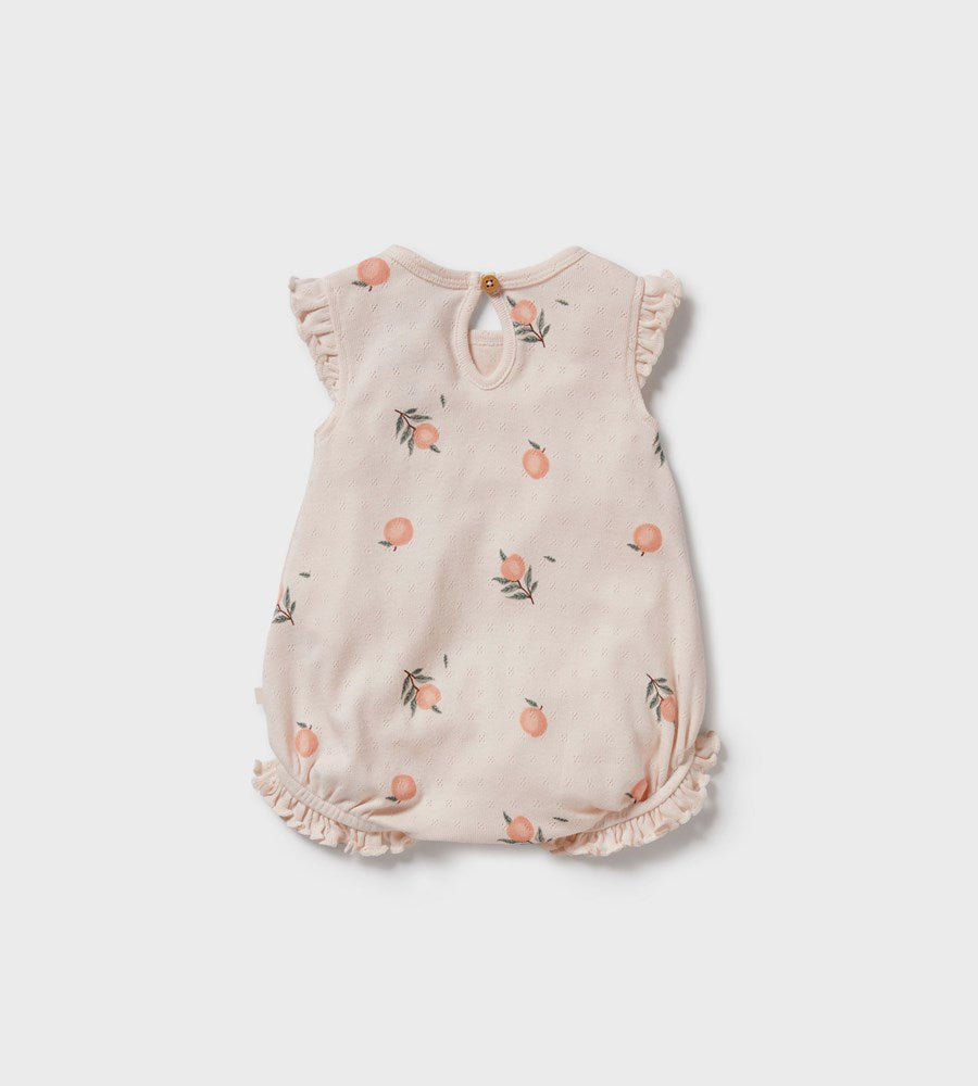 Wilson & Frenchy | Organic Pointelle Ruffle Growsuit | Peaches