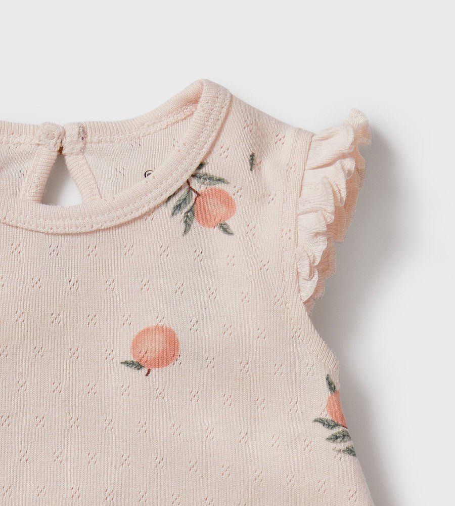 Wilson & Frenchy | Organic Pointelle Ruffle Growsuit | Peaches