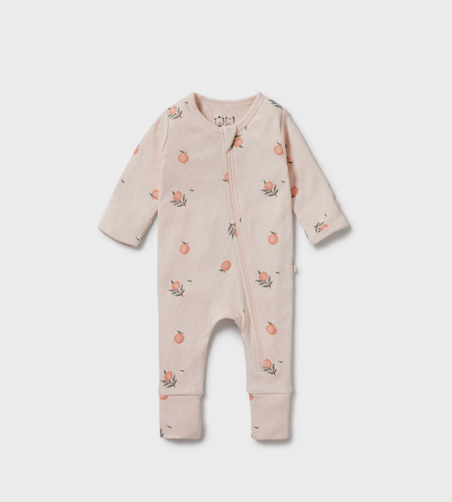 Wilson & Frenchy | Organic Pointelle Zipsuit with Feet | Peaches