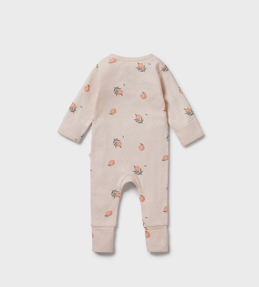 Wilson & Frenchy | Organic Pointelle Zipsuit with Feet | Peaches