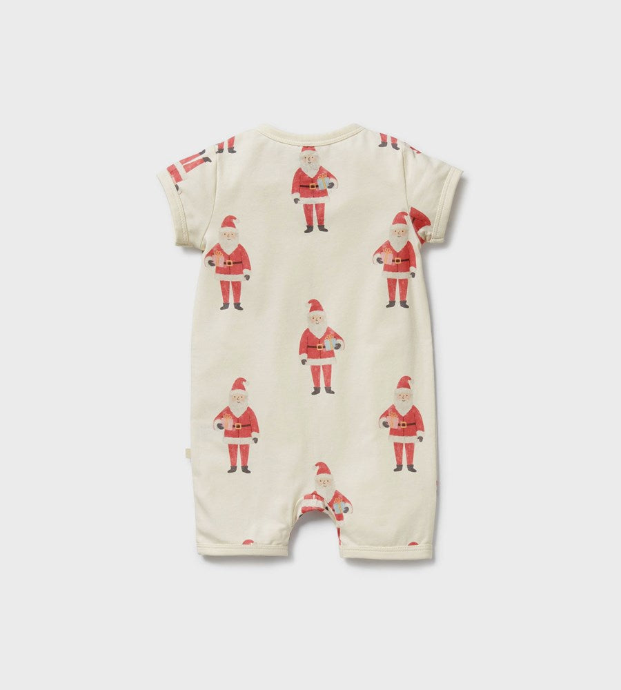 Baby romper with Santa Claus pattern on a white background