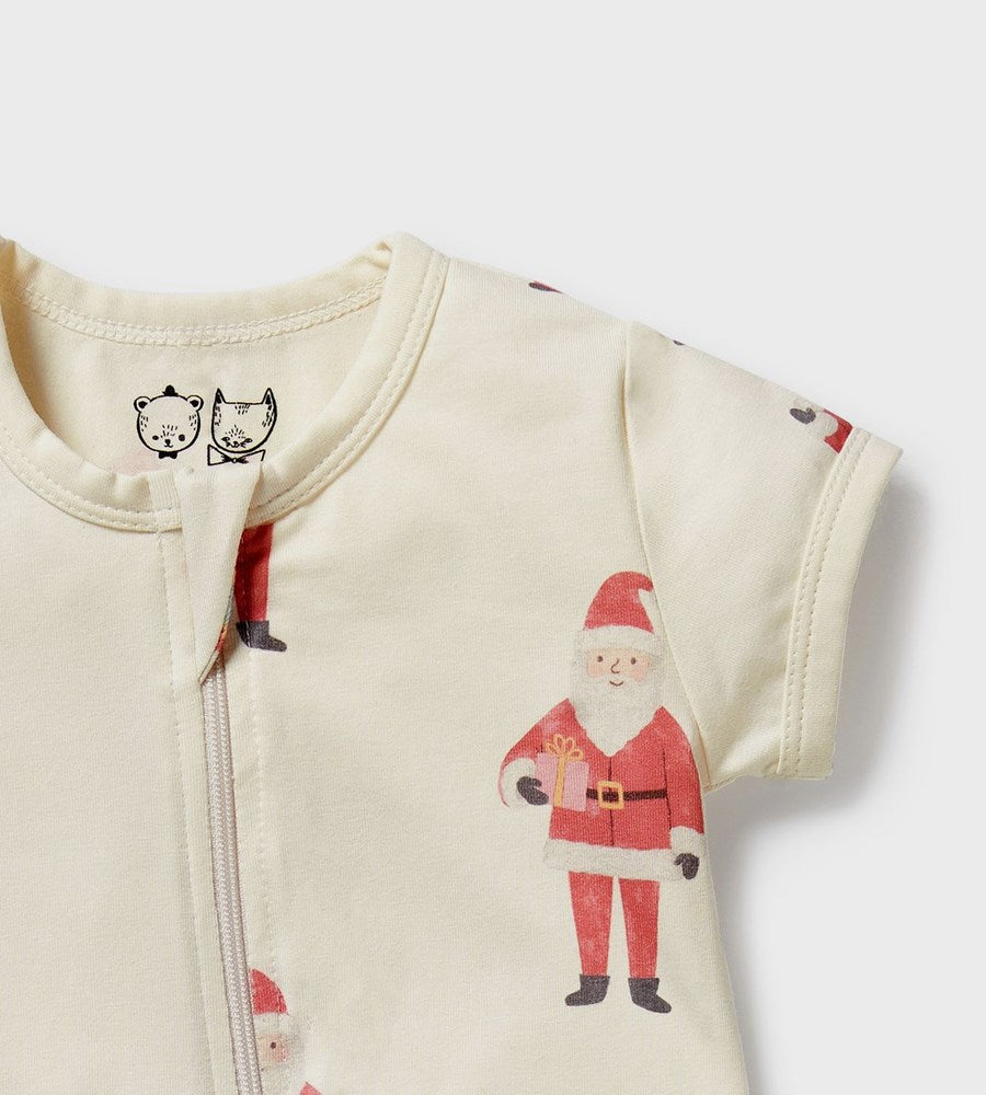 Baby onesie with Santa Claus design on a white background