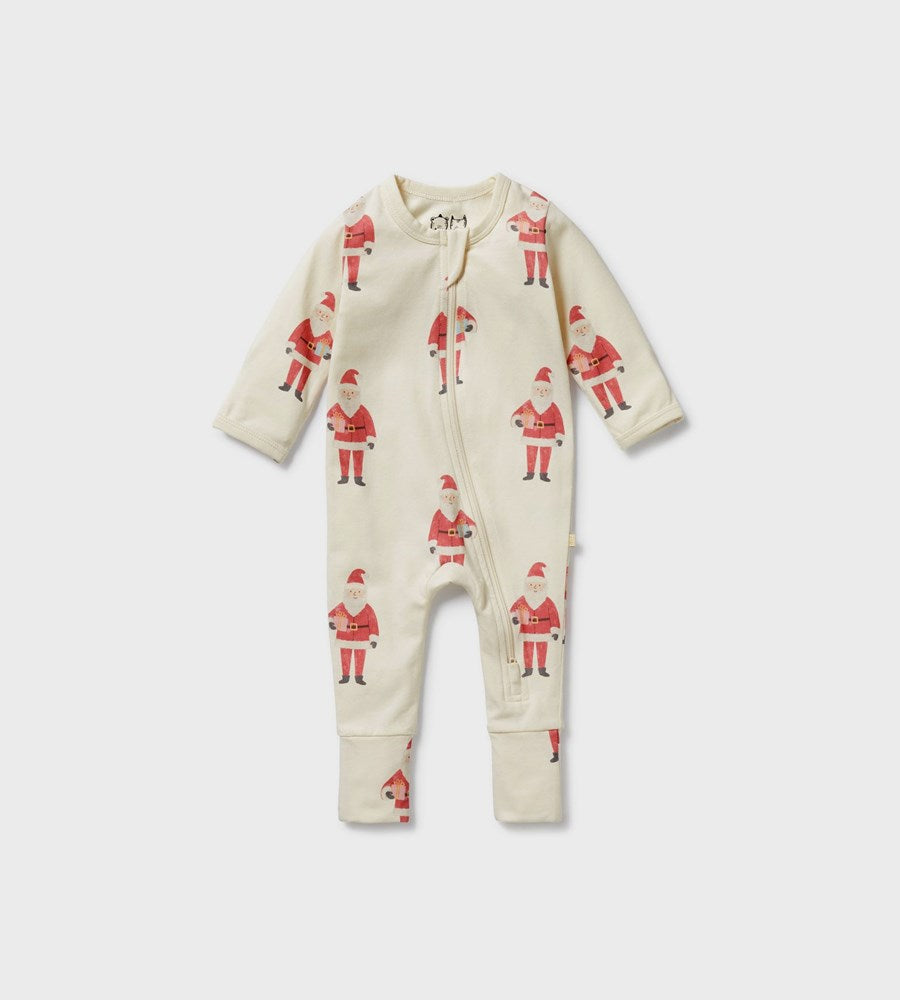 Baby onesie with Santa Claus pattern on a white background