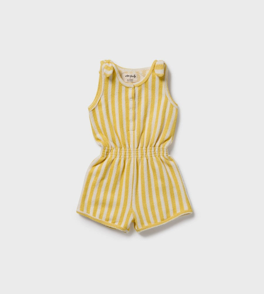 Yellow striped romper on a white background