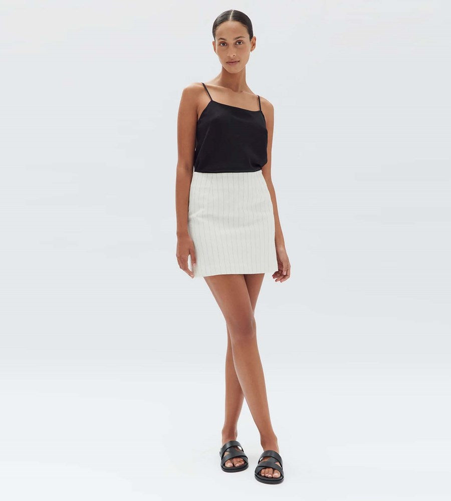 Assembly Label | Leila Linen Stripe Skirt | Cream Pinstripe