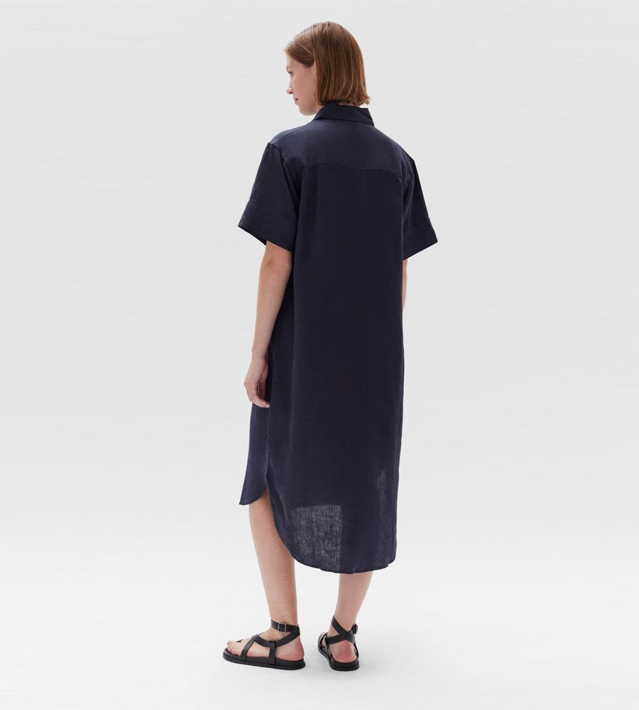 Assembly Label | Oversized Linen Shirt Dress | Navy