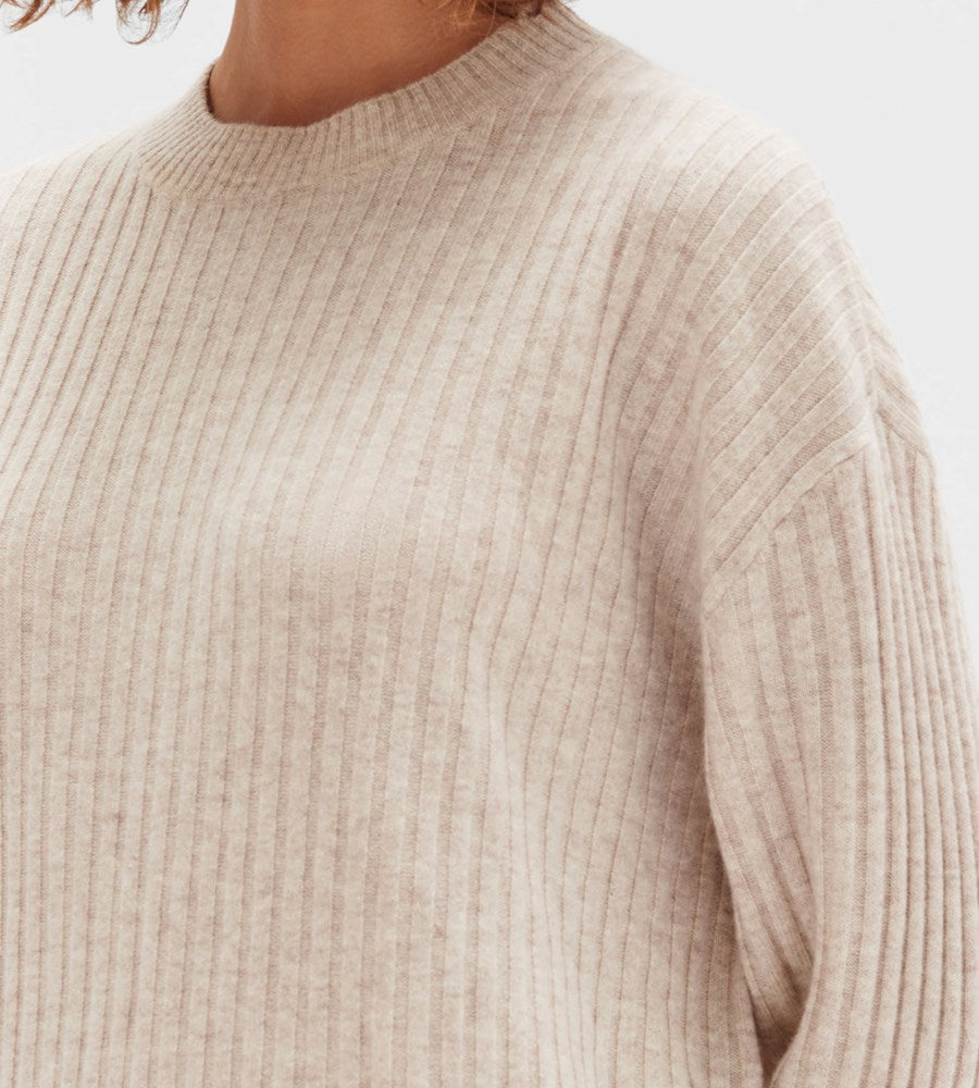 Assembly Label | Wool Cashmere Rib Long Sleeve Top | Oat Marle