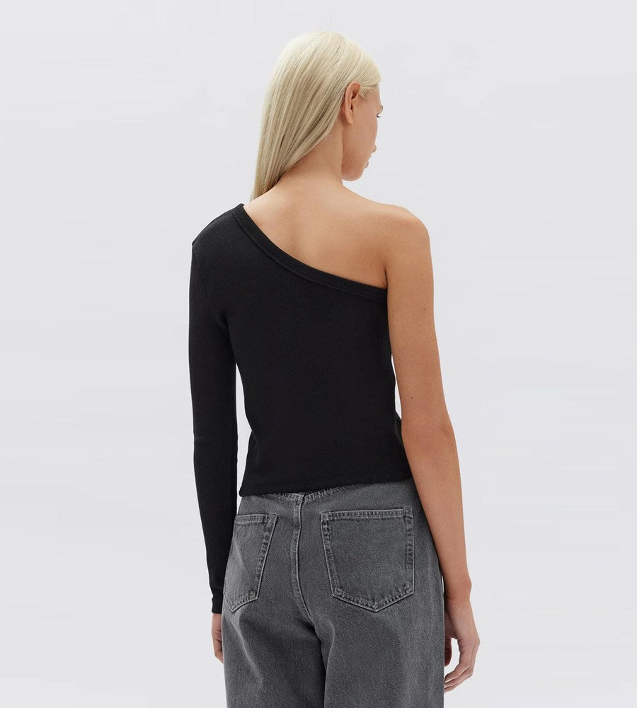 Asymmetric Organic Jersey Long Sleeve Top Black