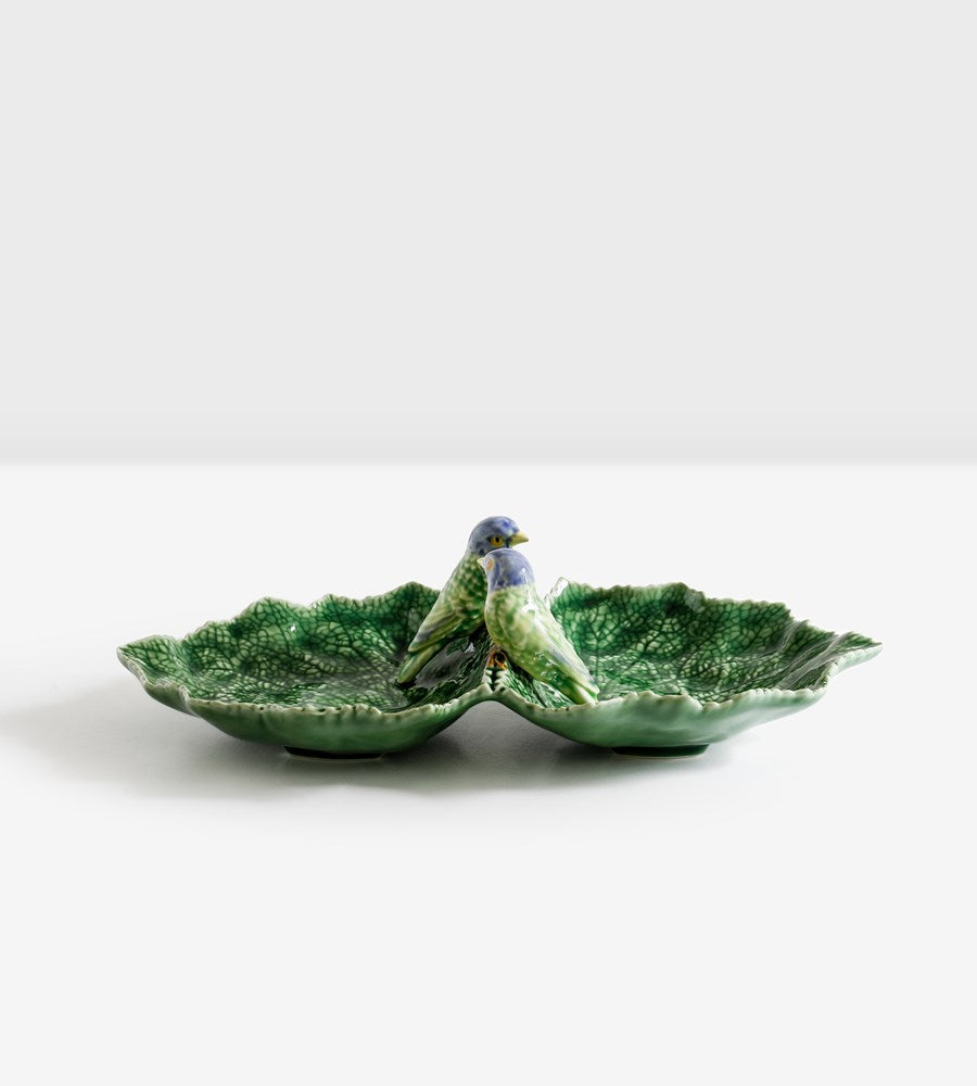 Bordallo Pinheiro | Double Leaf with Blue Birds
