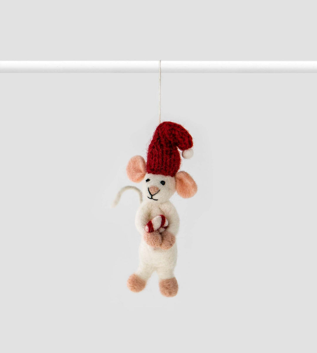 Christmas Decoration | White Mouse with Candy Cane