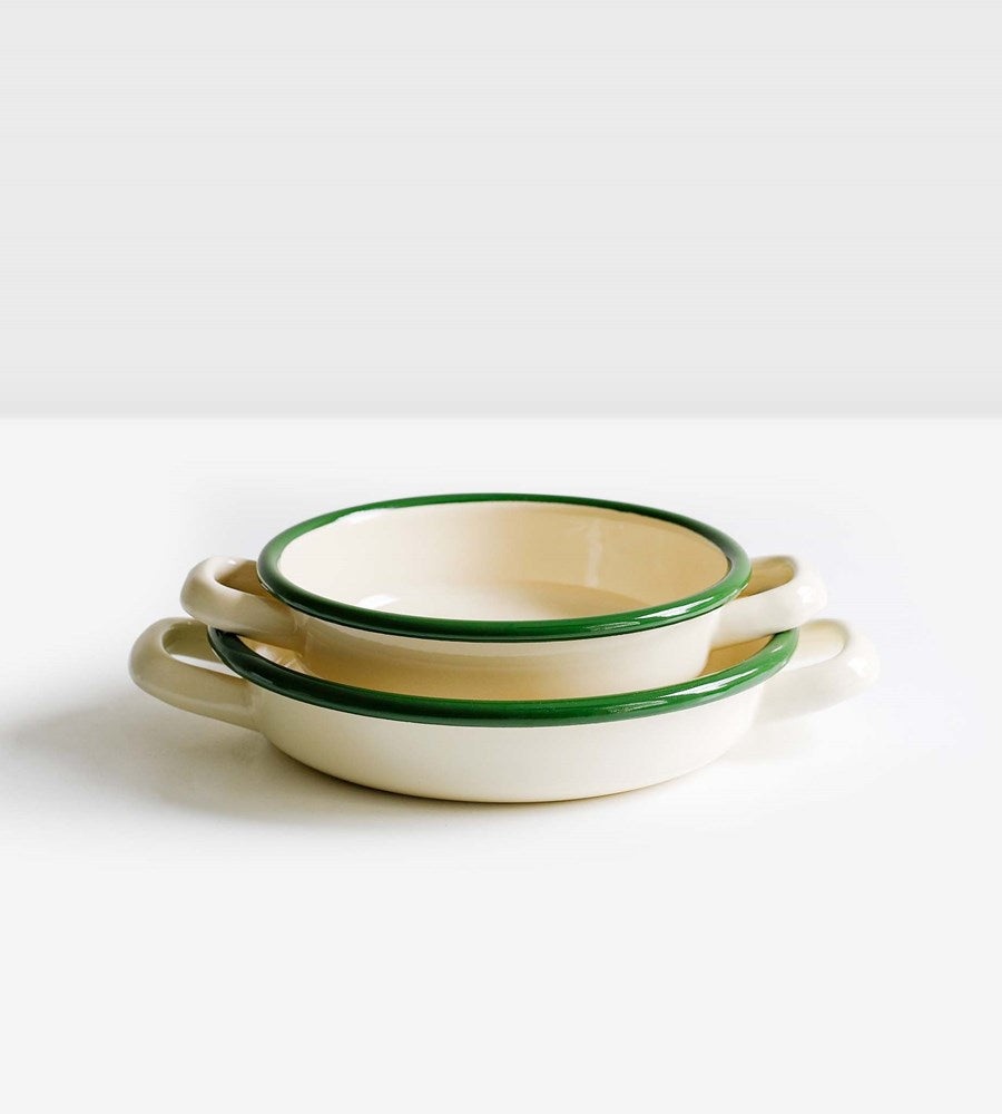 Cream & Green Enamel | Pan with Handles