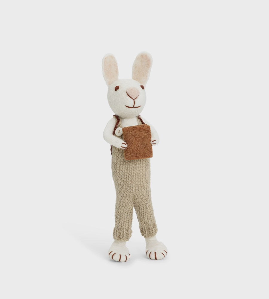 Easter Decoration | Big White Bunny with Green Pants and Book