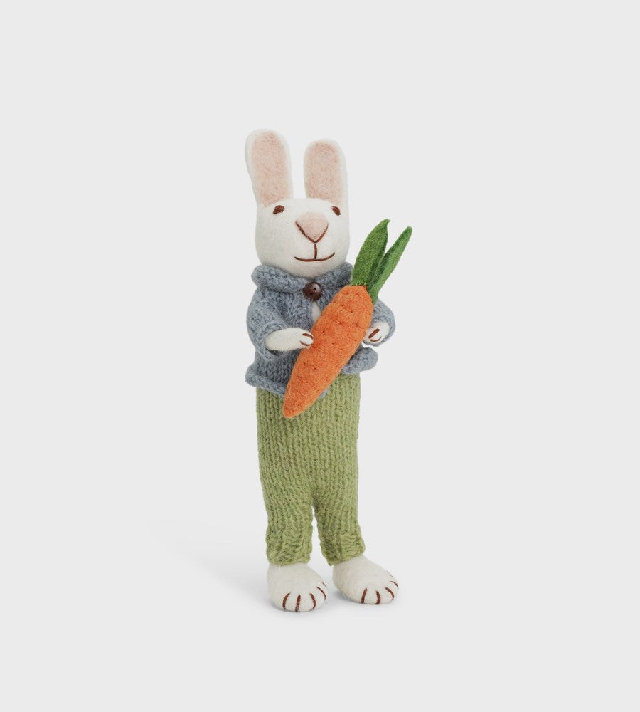 Easter Decoration | Big White Bunny | Blue Jacket, Green Pants & Carrot