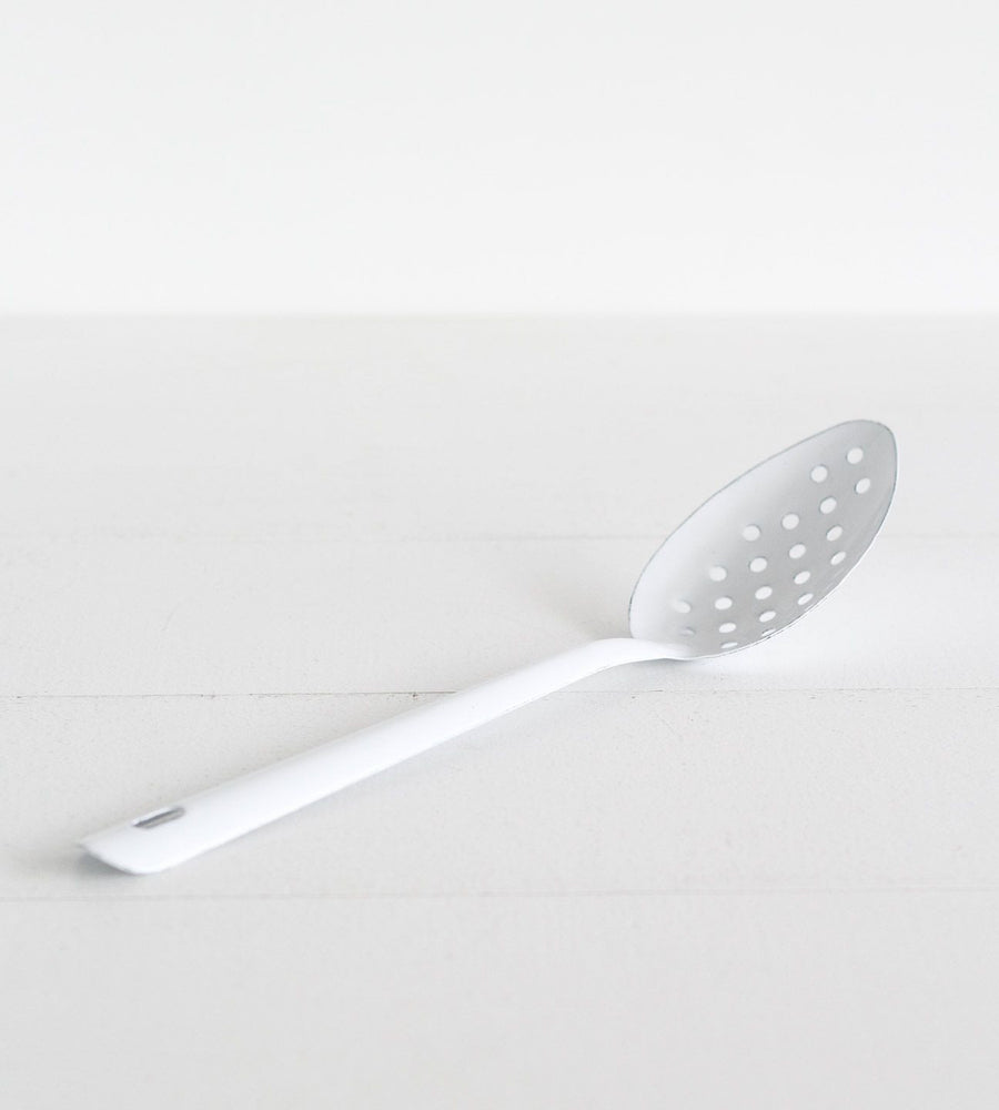 White Enamel | Perforated Spoon | 30cm