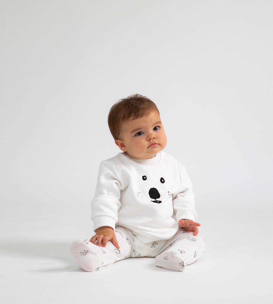 Baby Rabbit | Crew Sweatshirt | White | Bear Face Print