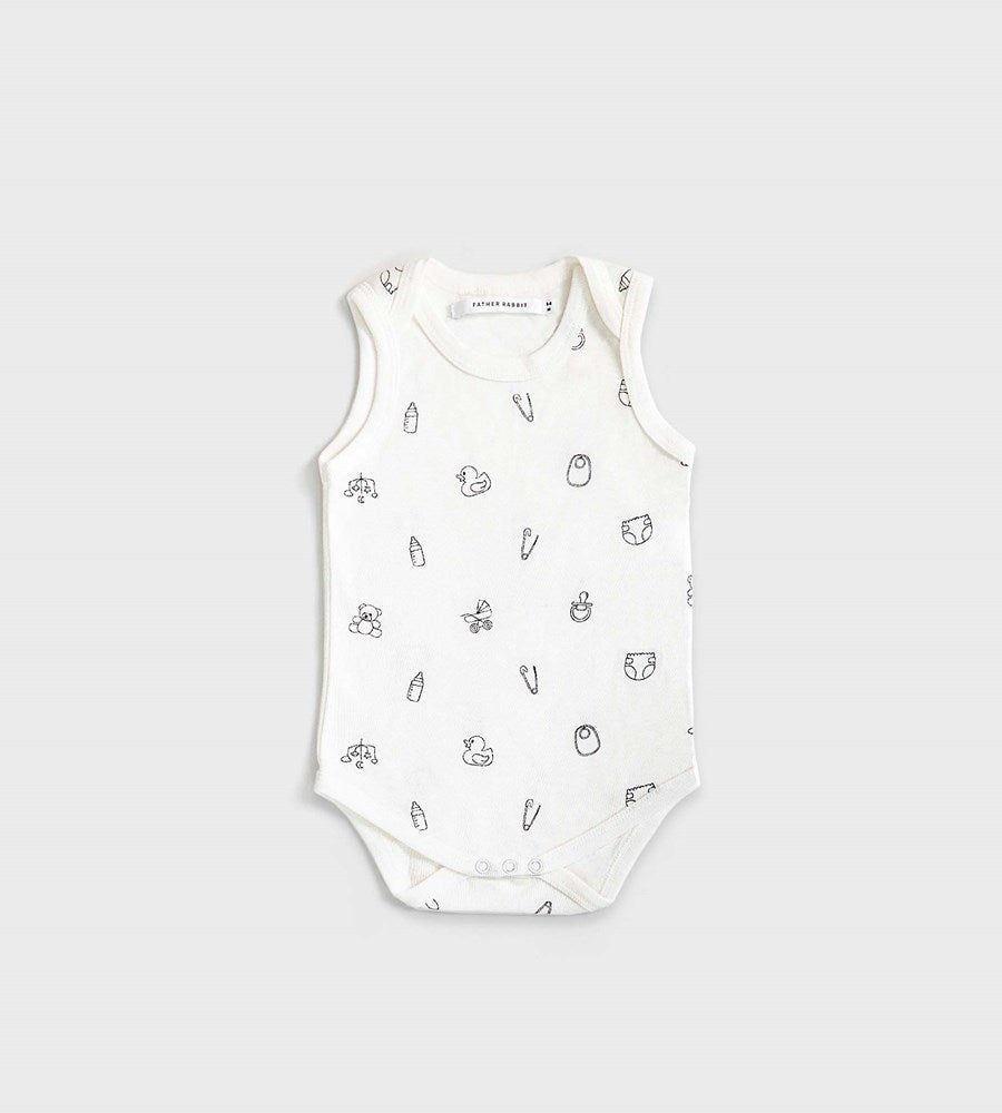 Baby Rabbit | Singlet Envelope Bodysuit | White | Baby Play Print