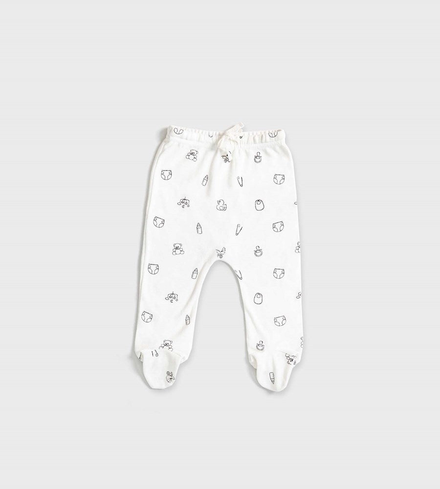 Baby Rabbit | Footed Pants | White | Baby Play Print