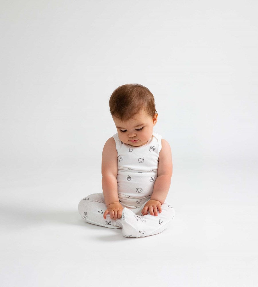 Baby Rabbit | Footed Pants | White | Baby Play Print