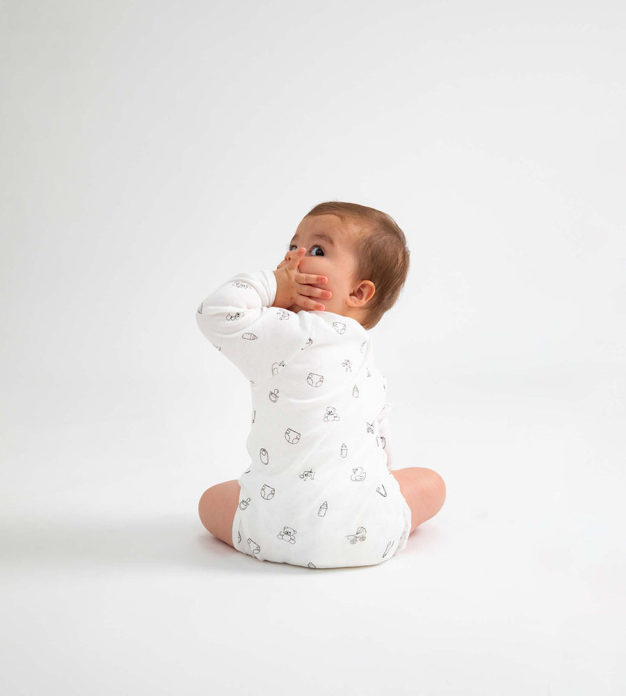 Baby Rabbit | Long Sleeve Envelope Bodysuit | White | Baby Play Print