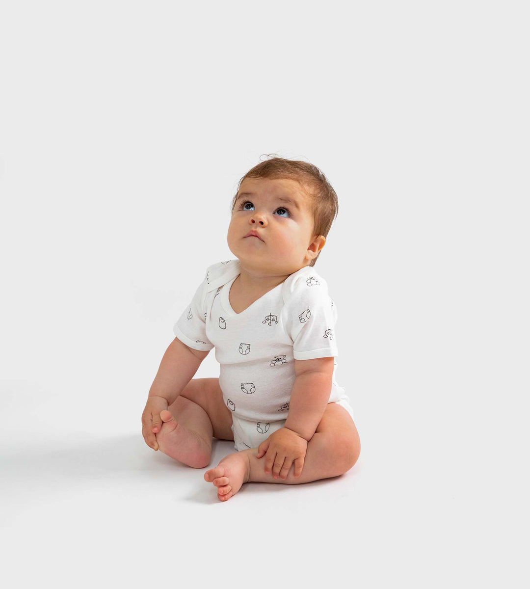Baby Rabbit | Short Sleeve Envelope Bodysuit | White | Baby Play Print