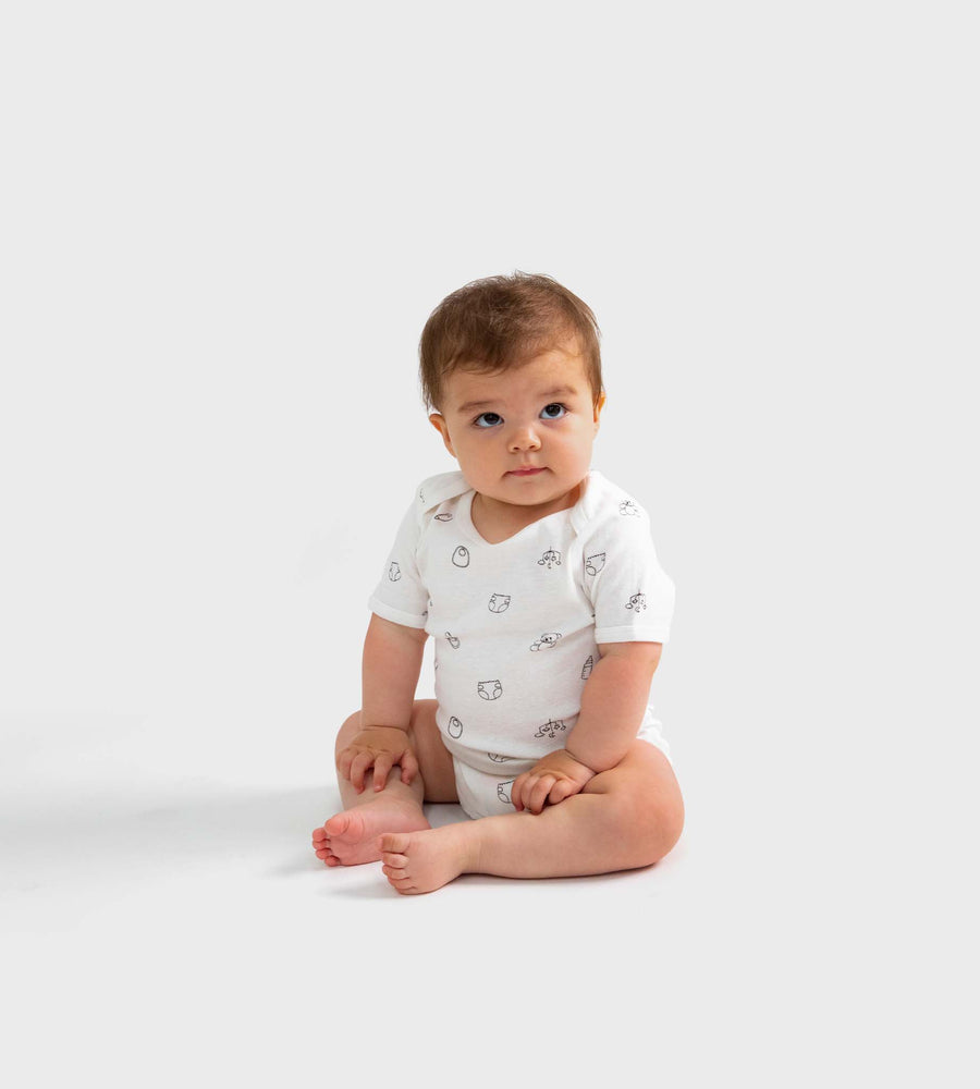 Baby Rabbit | Short Sleeve Envelope Bodysuit | White | Baby Play Print