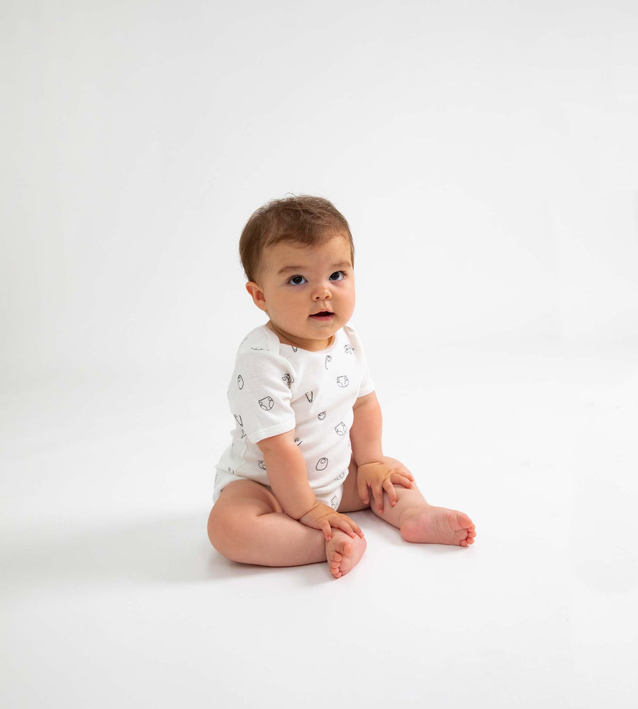 Baby Rabbit | Short Sleeve Envelope Bodysuit | White | Baby Play Print