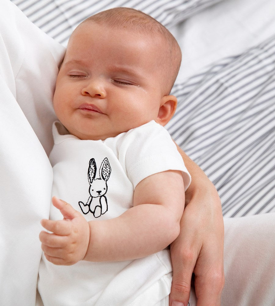 Baby Rabbit | Short Sleeve Tee | White | Bunny Embroidery