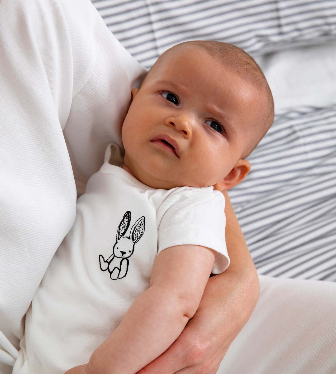 Baby Rabbit | Short Sleeve Tee | White | Bunny Embroidery