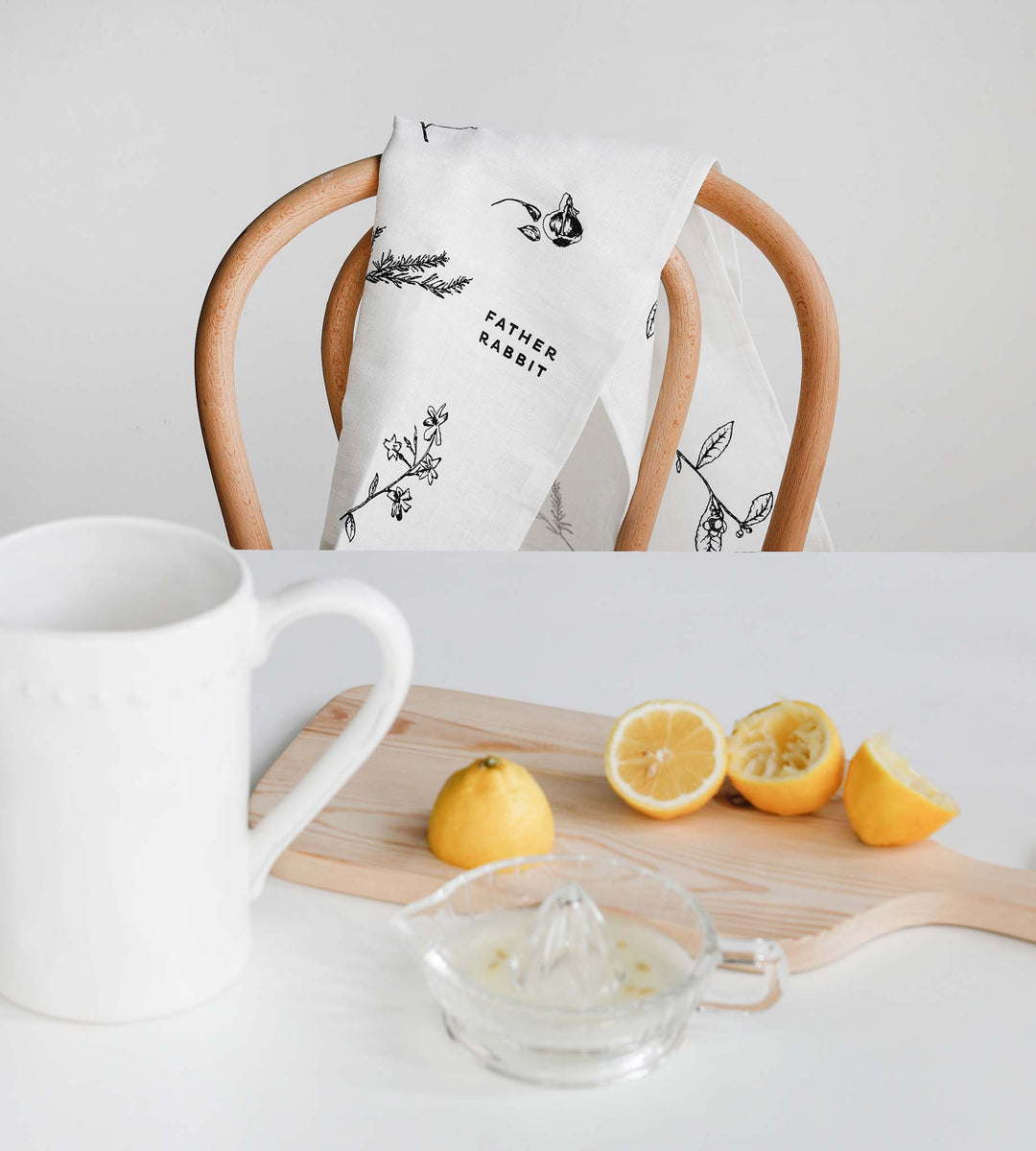 Father Rabbit | Botanical Linen Tea Towel | Cream