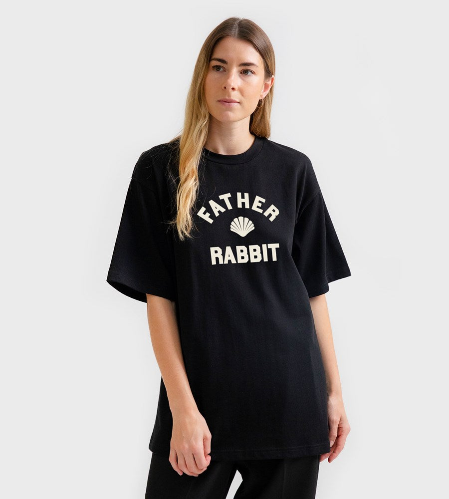Father Rabbit | Boyfriend T-Shirt | Black | Scallop Print