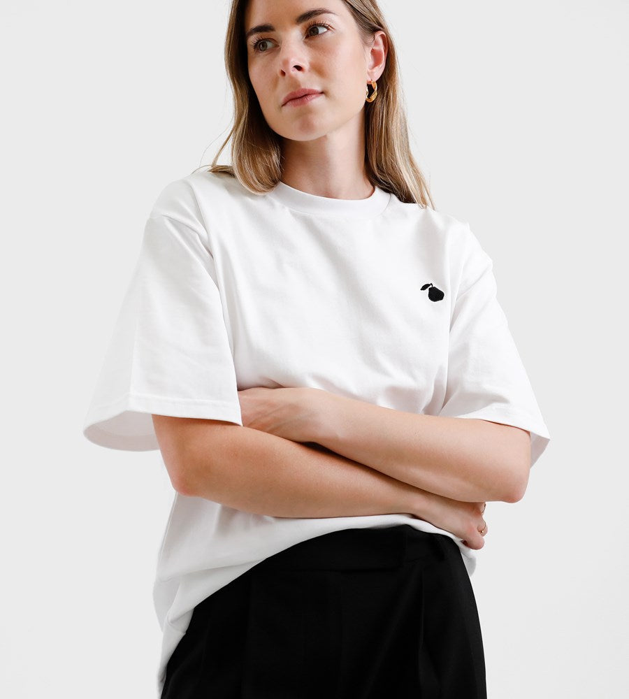 Father Rabbit | Boyfriend T-Shirt | White | Embroidered Pear