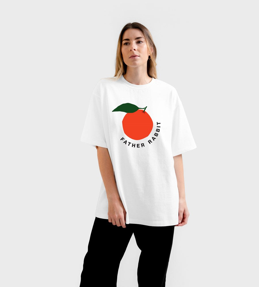 Father Rabbit | Boyfriend T-Shirt | White | Orange