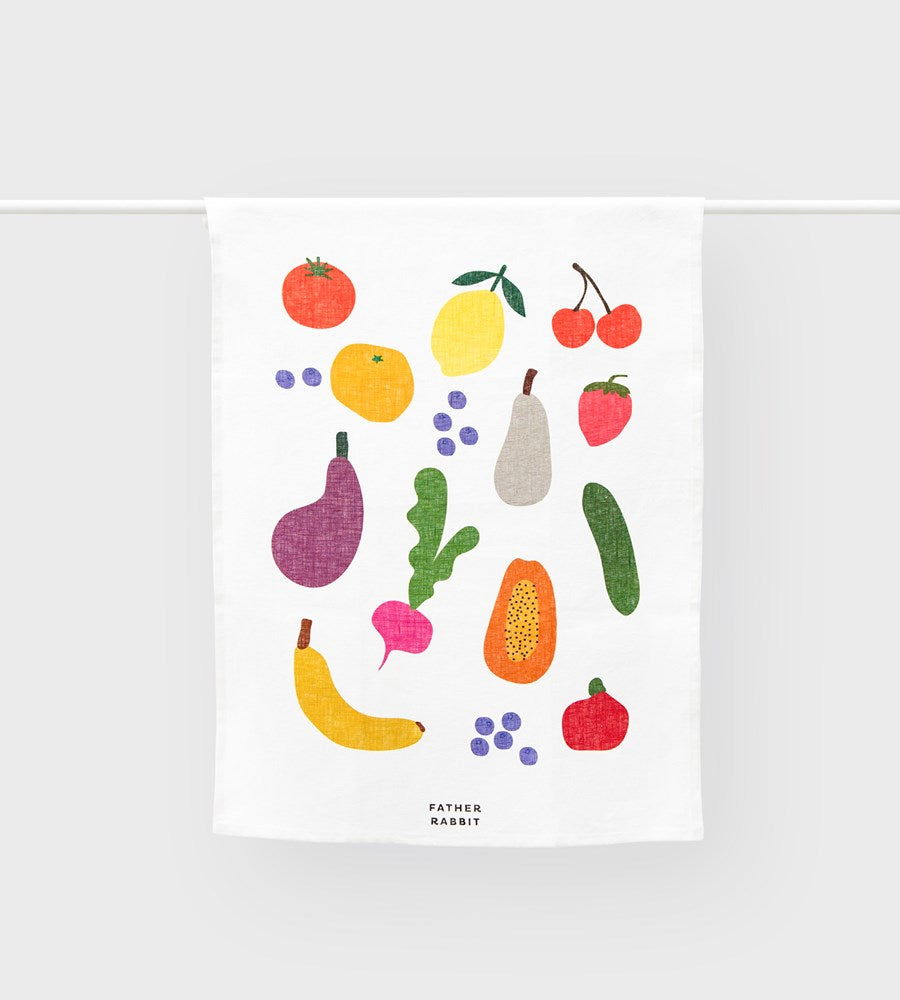 Father Rabbit | Tea Towel | Colourful Fruit