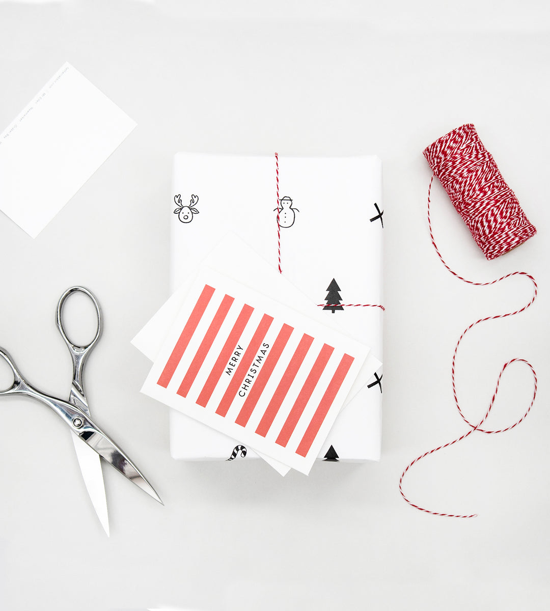Father Rabbit Stationery | Merry Christmas Red Stripe Card