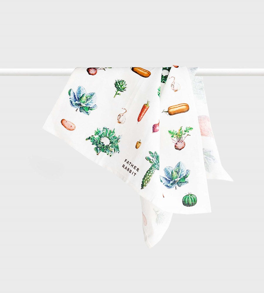 Father Rabbit | Tea Towel | Vintage Vegetables