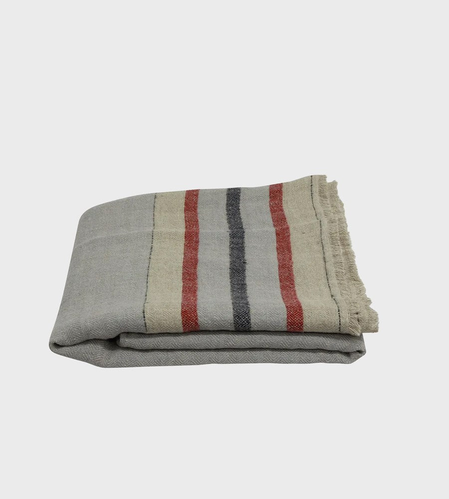 Herringbone Stripe Linen Throw | Grey