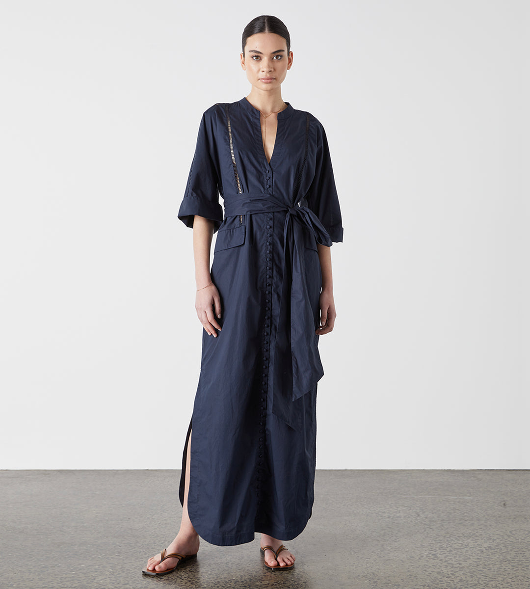 Joslin | Amelia Organic Cotton Maxi Smock Dress | Navy