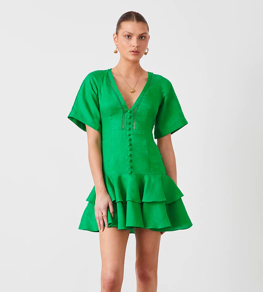 Joslin | Gwen Linen Mini Dress | Emerald